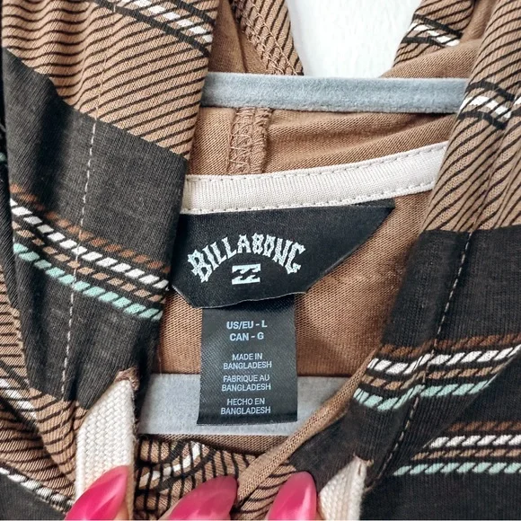 Billabong Brown Stripe Long Sleeve Hooded Sweater Size Large - Picture 4 of 7